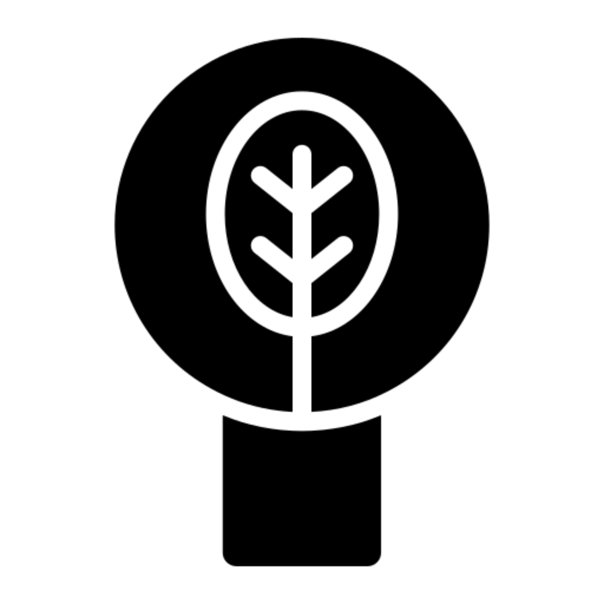 A minimalistic tree icon inside a black circle.