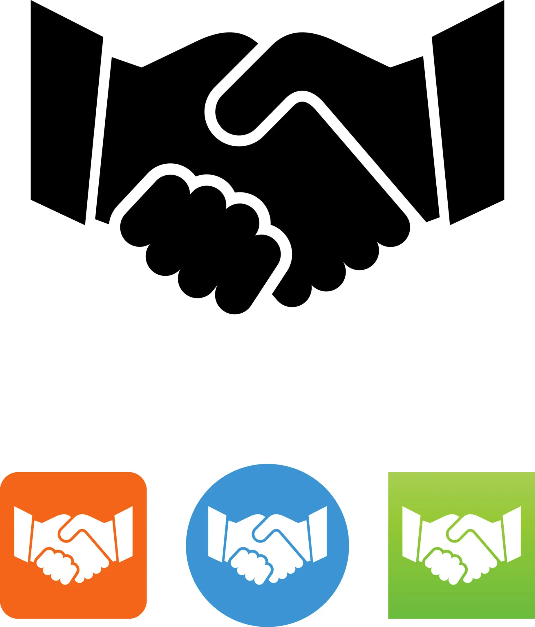 Black handshake icon above colored circle variants.